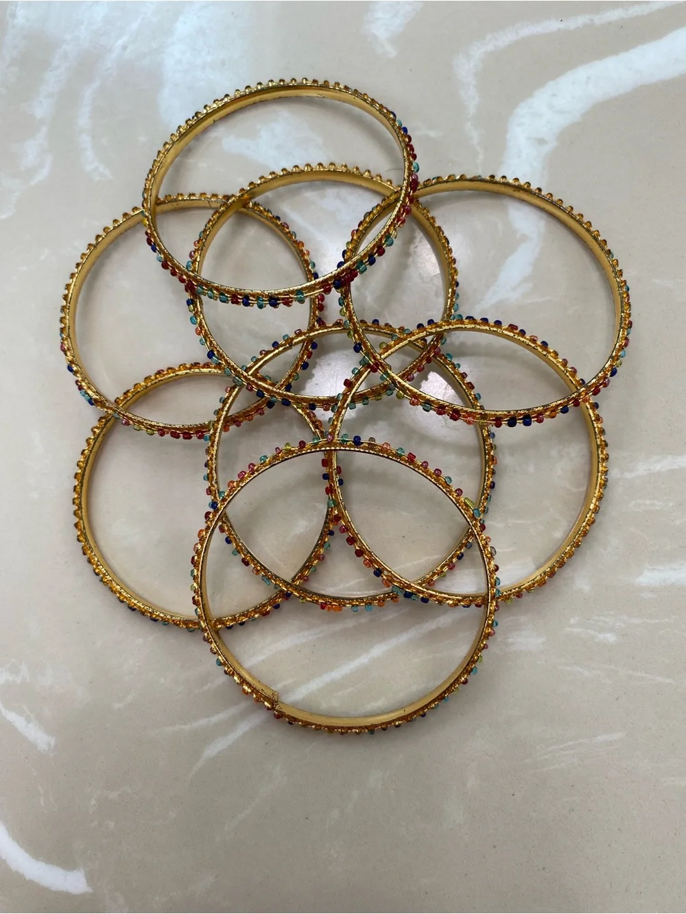Multicolor Beaded Gold-Tone Bangle Set - Women Jewelry x 8